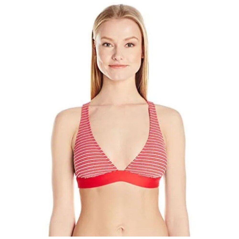 Juicy Couture womens swim bikini top Riviera Rem SC Halter Striped Red Sz Medium